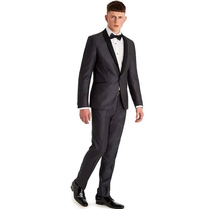 Vendita Groomsmen Scialle Risvolto Smoking dello sposo One Button Abiti da uomo Matrimonio Prom Uomo Giacca Sposo Giacca Pantaloni Fiocco Ti193n