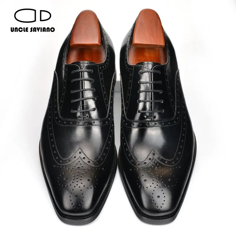 Uncle Saviano Oxford Brogue Formal Wedding Best Man Shoe Handmade Fashion Genuine Leather Dress Shoes for Men