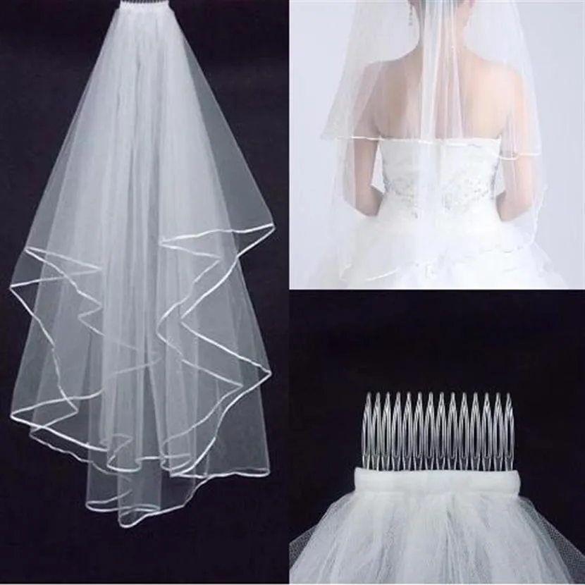 Cheapest Two-Layer Wedding Veils Real Garden Veils Shoulder-Length With Comb High Quality White Veils for Wedding HT50263Q