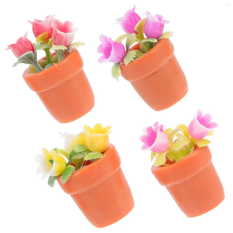 Flores decorativas 4 pçs Cesta de flores Faux Mini Decorações de cena Os vasos em miniatura Plantas Bonsai Adornos Simulação de plástico