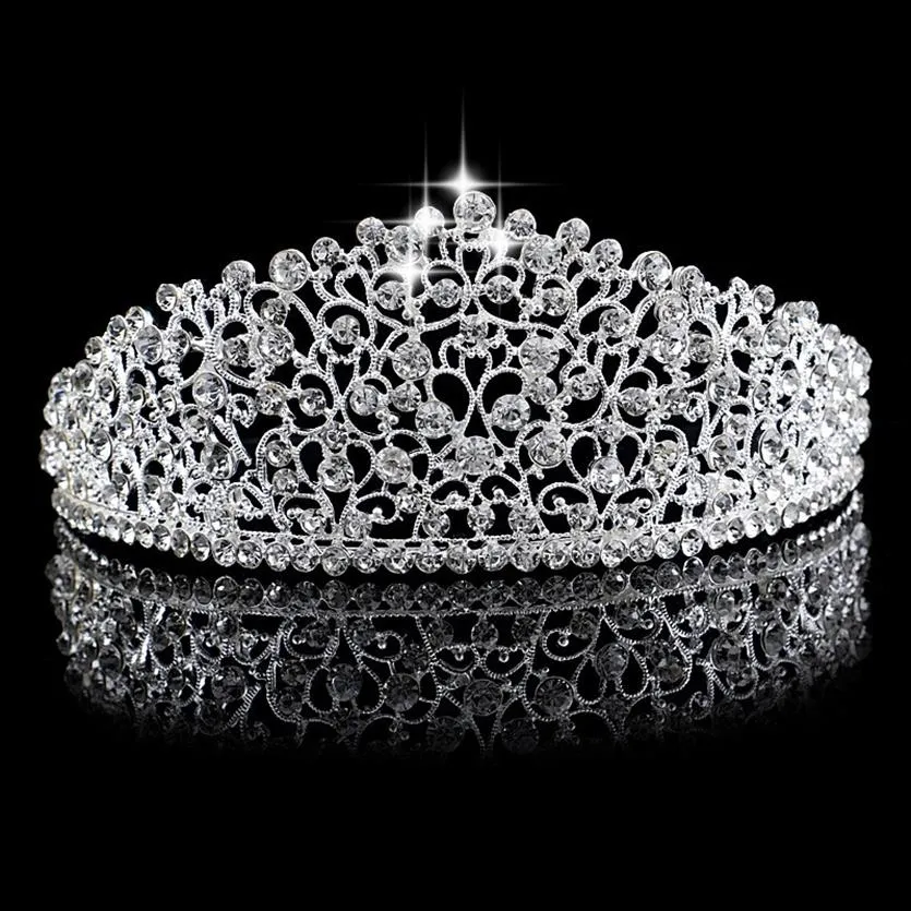 رائع الفضة الفضة كبيرة الزفاف ديامانتي مسابقة Tiaras Hairband Crystal Crotن