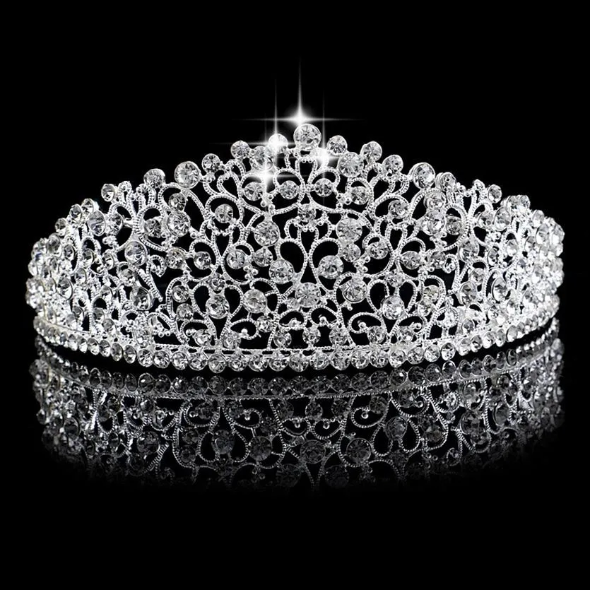 Muhteşem Köpüklü Gümüş Büyük Düğün Diamante Pageant Tiaras Saç Bandı Kristal Gelinler İçin Gelinler İçin Gelin Taçları Saç Takı Başlığı 313m