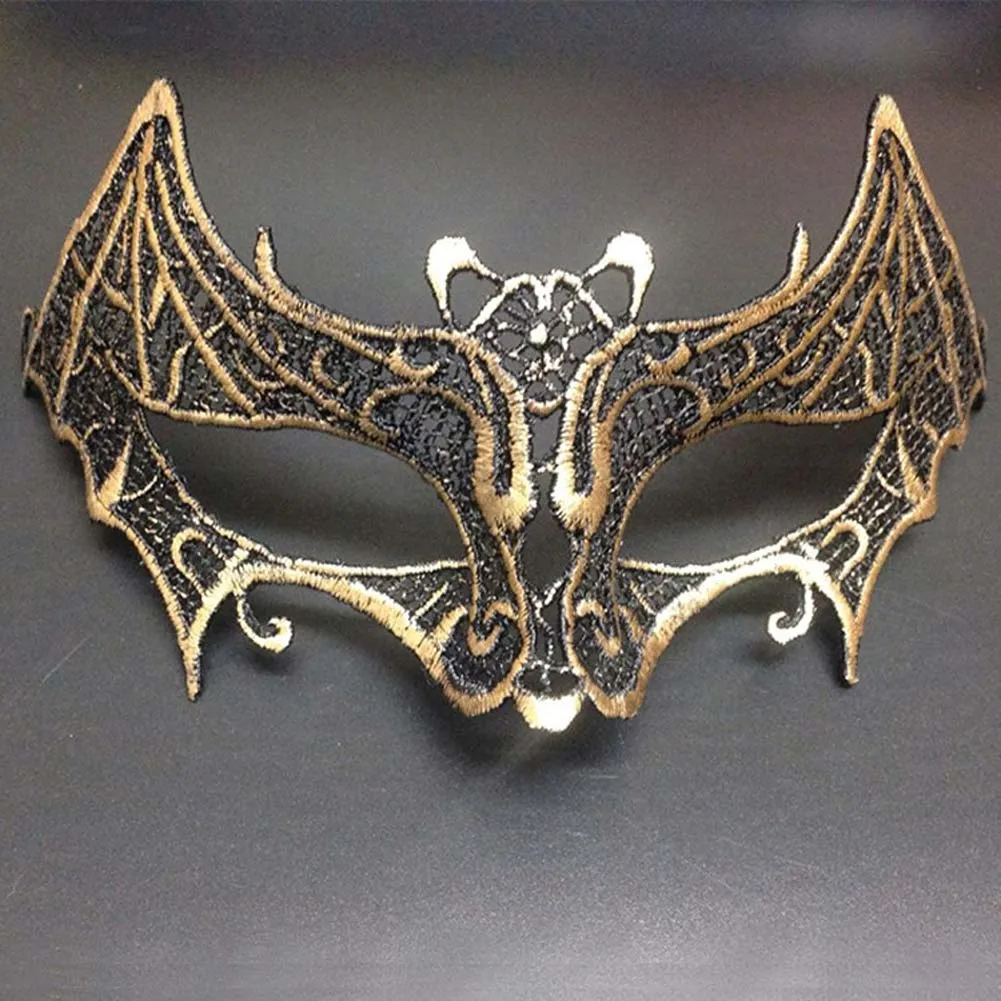 Ny Sparkling Bat Vampire Lace Eye Mask för Masquerade Halloween Bar Kvinnor Män Sexig kostymfest guldmaskerad dekoration