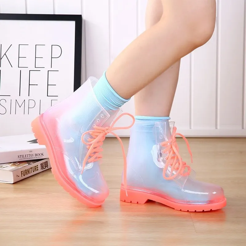 Waterproof Lace Up Clear Rain Boots Womens For Mature Women Candy Colors Rubber Sole Ankle Support Ideal For Outdoor Activities Fashionable Footwear For Girls Style 230721 From Youngstore06 20.96 DHga...