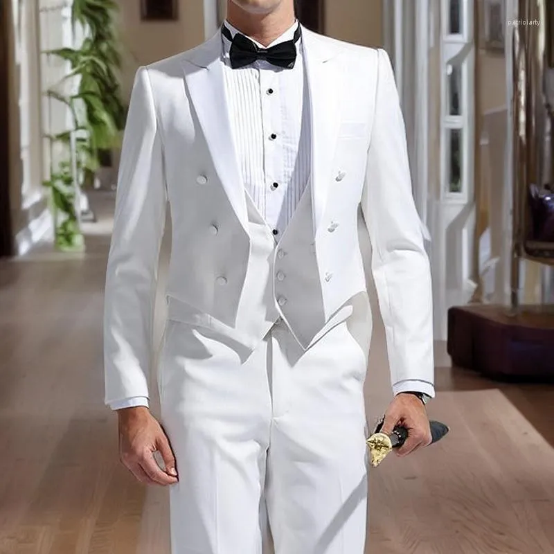Erkek takım elbise özel yapılmış beyaz kuyruklu düğün 2023 Sigara Partisi Smokin 3 Parça Damat Terno Erkek Moda Kostümü