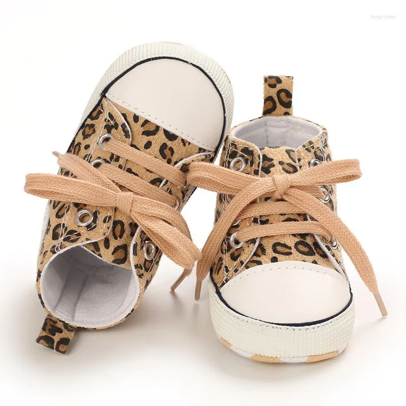 Tênis esportivo First Walkers Lona Leopardo para bebês Born Print Shoes Infantil Antiderrapante