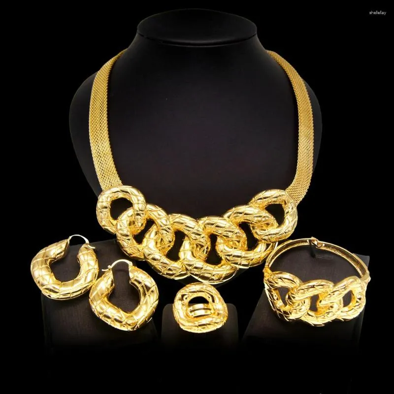 Halsbandörhängen Set Gold Color Woman Jewelry Armband Ring Accessories italiensk-design