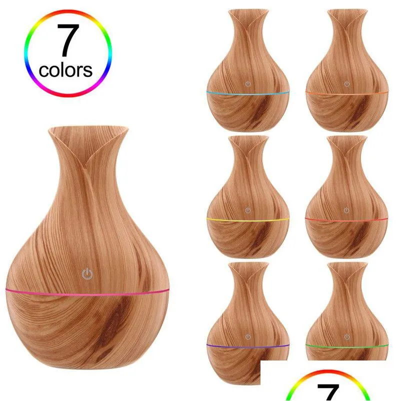 Andra hem Garden Wood Grain Essential Humidifier Aroma Oil Diffuser USB Plug Air Mini LED Lights Office Drop Delivery Dhdru