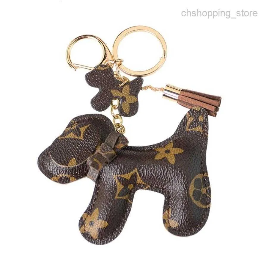 Leuke Hond Ontwerp Auto Sleutelhanger Tas Hanger Charme Bloem Sleutelhanger Houder Vrouwen Mannen Mode Pu Leer Animal Chain Accessoires