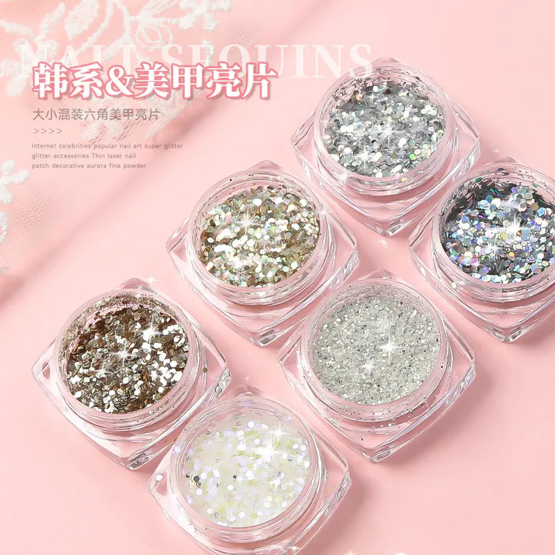 6 Cores Holoqraphic Glitter Nails Lantejoulas Mista Iridescente Irregular Paillette Para Nail Art Kit Decorações de Unhas