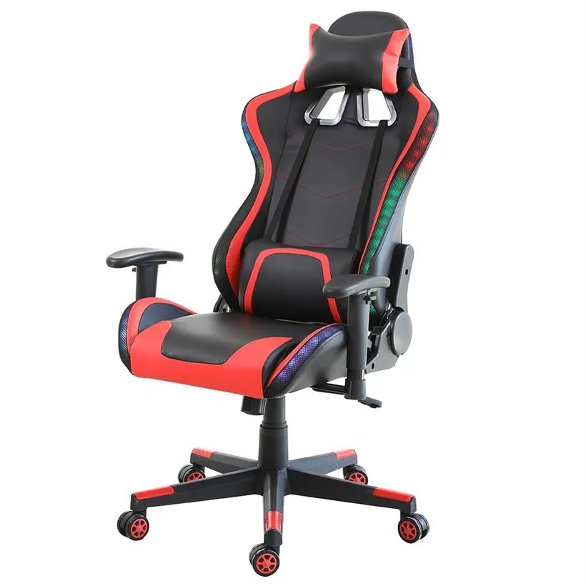 2021 الأثاث الأثاث المخصص للجلد الأسود الأزرق ضوء sillas gamer LED RGB Gaming Chairs PU Office Chair300J
