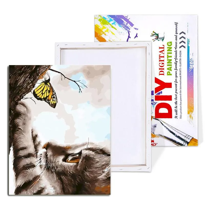 Schroevendraaiers chat peinture par numéro bricolage animal sur toile avec cadre photos à l'huile dessin par numéro peint à la main coloriage décor à la maison murs Art