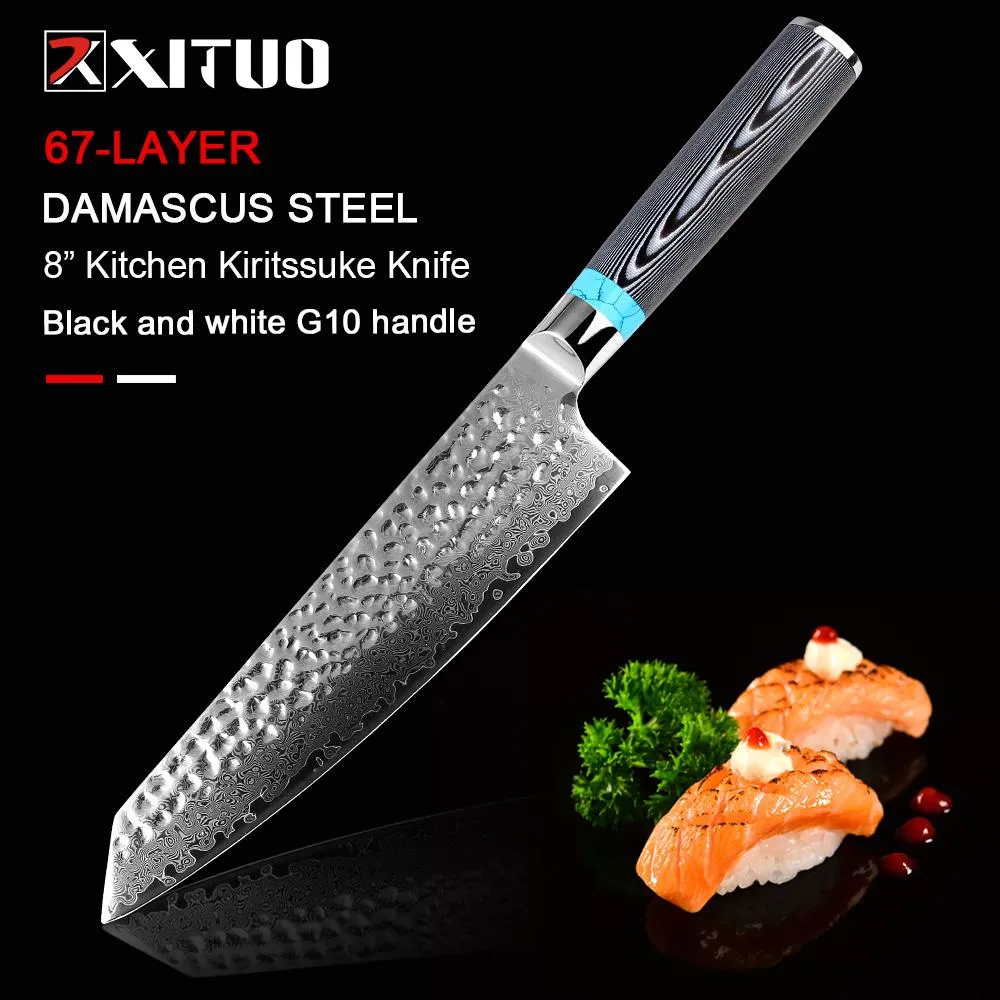 Prägla xituo högkvalitativ damaskuskniv 8 "tum VG10 Blade Damascus stålkniv 67 lager japanska kocken Santoku Cleaver Meat Knife Gift