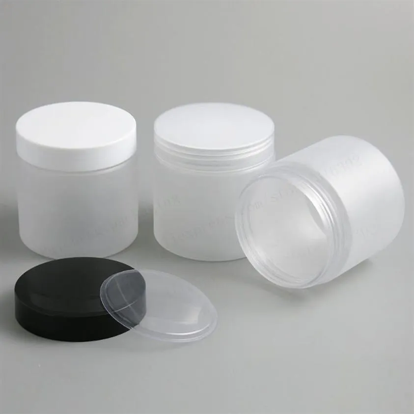 6 66 Oz Frost Duże napełnienie plastikowego słoika z plastikową czapką 200 ml 200 cm3 puste pojemniki kosmetyczne słoiki szamponowe 20pcs230y