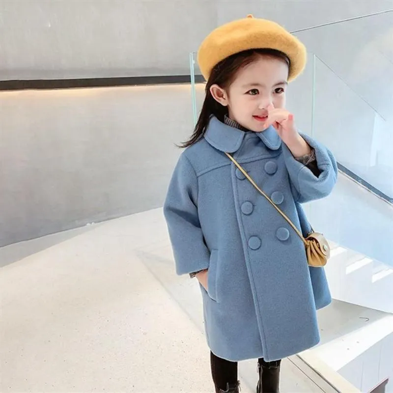 Jackets Autumn Winter Kids Girls Woolen Jacket Coat Children Double Button Long Trench Toddler Baby Fall Clothes Thick Outwear 8 12