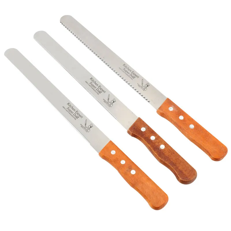 Stainless Steel Bread Knife Wooden Handle Cake Knife 8 /10 /12/14 Inch Serrated Knife Baking Tool Wholesale