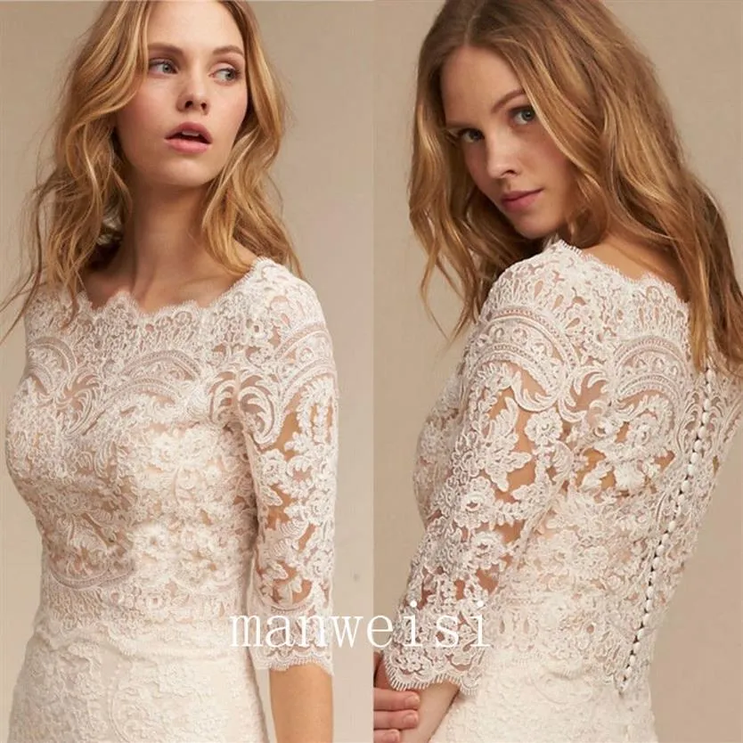 White Ivory Bolero Wedding Bridal Jacket 3 4 Långärmad spets Applique Elegant Wraps Wedding Dress Custom Made287H