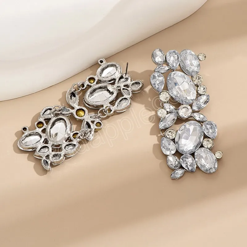 Wyolbrzymia czyste kryształowe duże geometryczne kolczyki z kroplami biżuteria ślubna dla kobiet białe dhinestone urok kolczyki