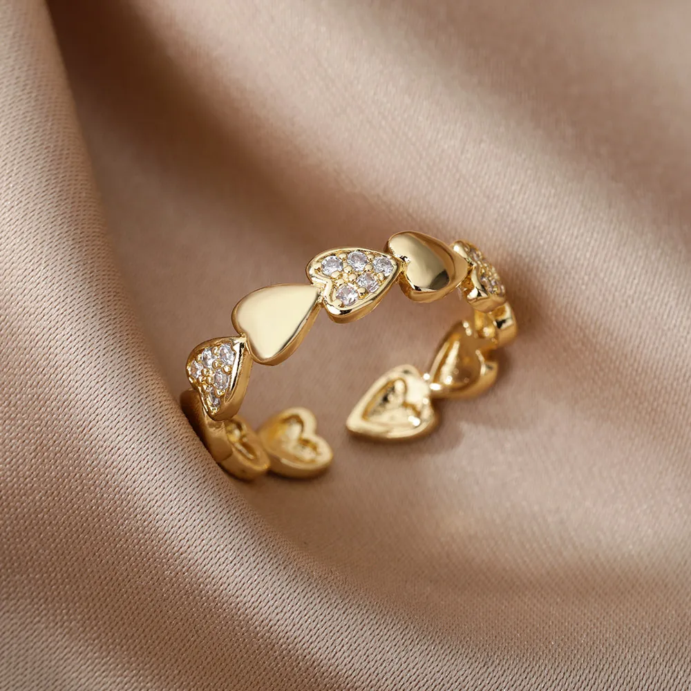 Anillos de circón de corazón para mujer, anillo de acero inoxidable ajustable abierto, anillo de Color dorado, boda romántica, pareja, joyería estética, anillos