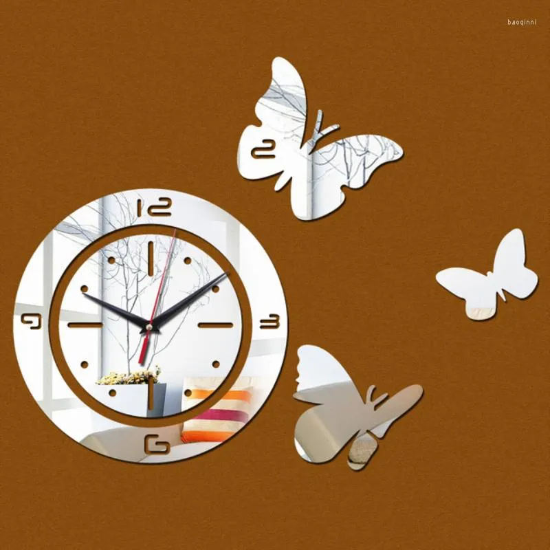 Relojes de pared Reloj de espejo Creativo DIY Acrílico Mariposa Moderna Decoración sencilla para el hogar