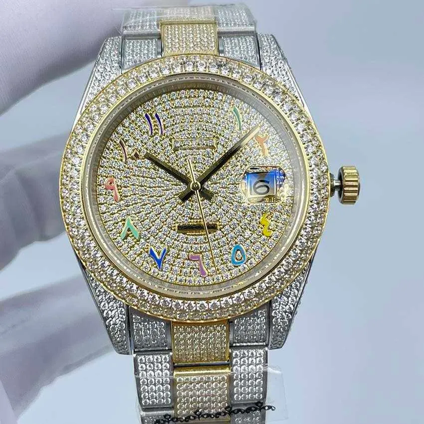 High quality Luxury 41mm Arabic digital Dial Full Diamond Watch 2813 automatic steel waterproof watch