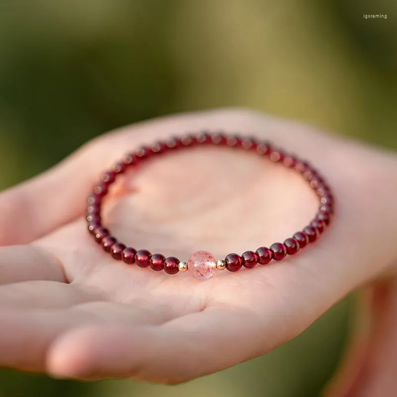 Strang Natürlicher Granat Armband Weibliches Geschenk Schmuck Einzelner Kreis Transferperle Aus Kleinen Partikeln Student