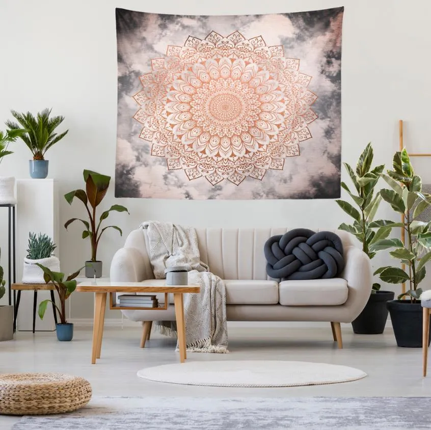 Abstracte Roze Boheemse Mandala Grote Bloem Thuis Slaapkamer Woonkamer Tapijt Schieten Achtergrond Opknoping Foto