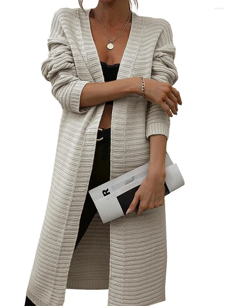 Kvinnors stickor avslappnade långa cardigans för kvinnor lätt ärm kabel stickad front öppen lös tröja höst vinter (vita s)