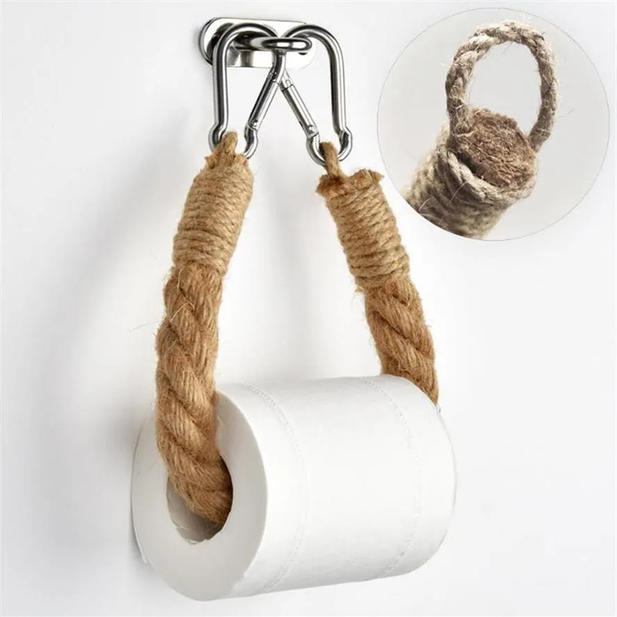 Retro Kitchen Roll Paper Accessory Towel Hanging Rope Toilet Paper Holder Stainless Steel Bathroom Decor Rack Holders324Z