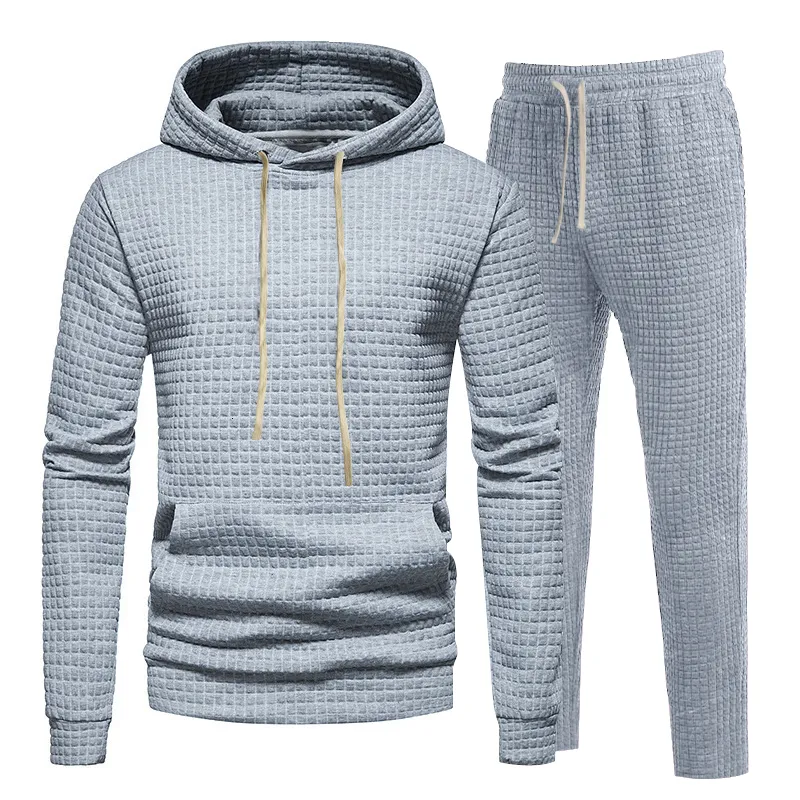 Männer Trainingsanzüge 2023 Kreuz grenze Frühling und Herbst Jacquard Kleine Karierte Hoodie Hosen Casual Sport Set 230721