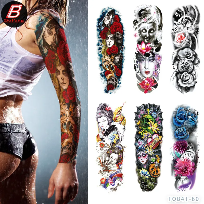 Waterproof Temporary Full arm tattoo paste Tattoo Tatoo Sticker Wild Wolf Tiger Men Full Skull Totem Fake Tatto for men women