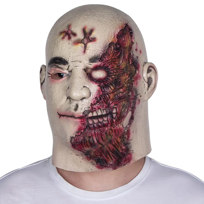 Halloween Horror Bloody Full Head Latex Mask Evil Adult Zombie Monster Demon Horror Ghost Costume Party Haunted House Props