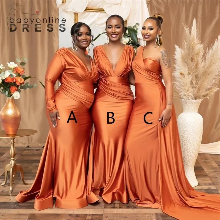 African Plus Size Mermaid Bridesmaid Dresses Nigeria Girls Summer Wedding Guest Dress Sexy V neck Long Maid of Honor Gowns2821