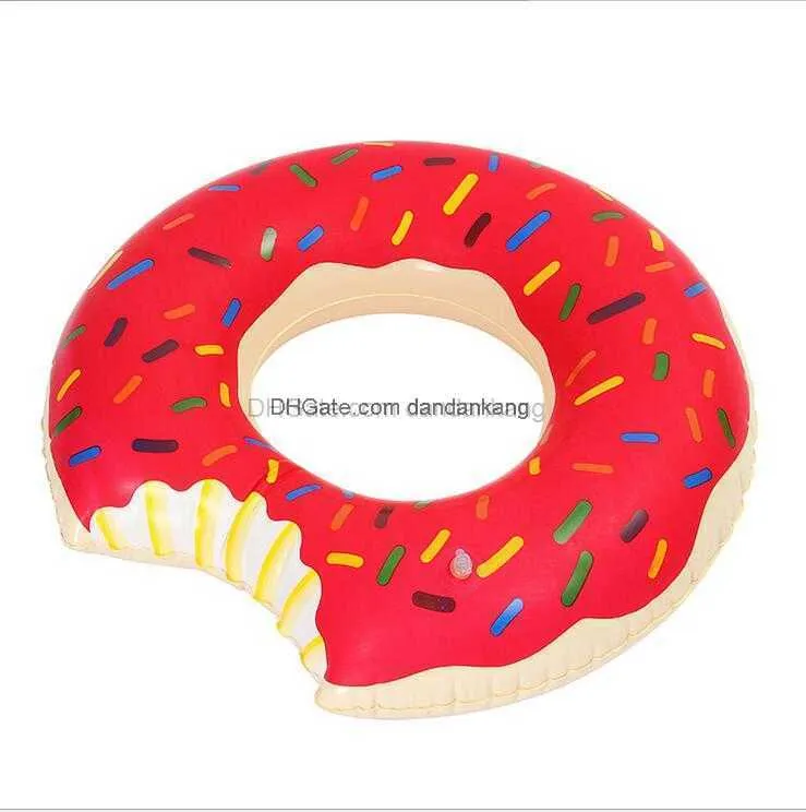 90cm opblaasbare Donut Zwemring Gigantische Donut Zwemvlotter Volwassen Zwembad Drijft Aardbei en Chocolade zwemringen drijvende buizen