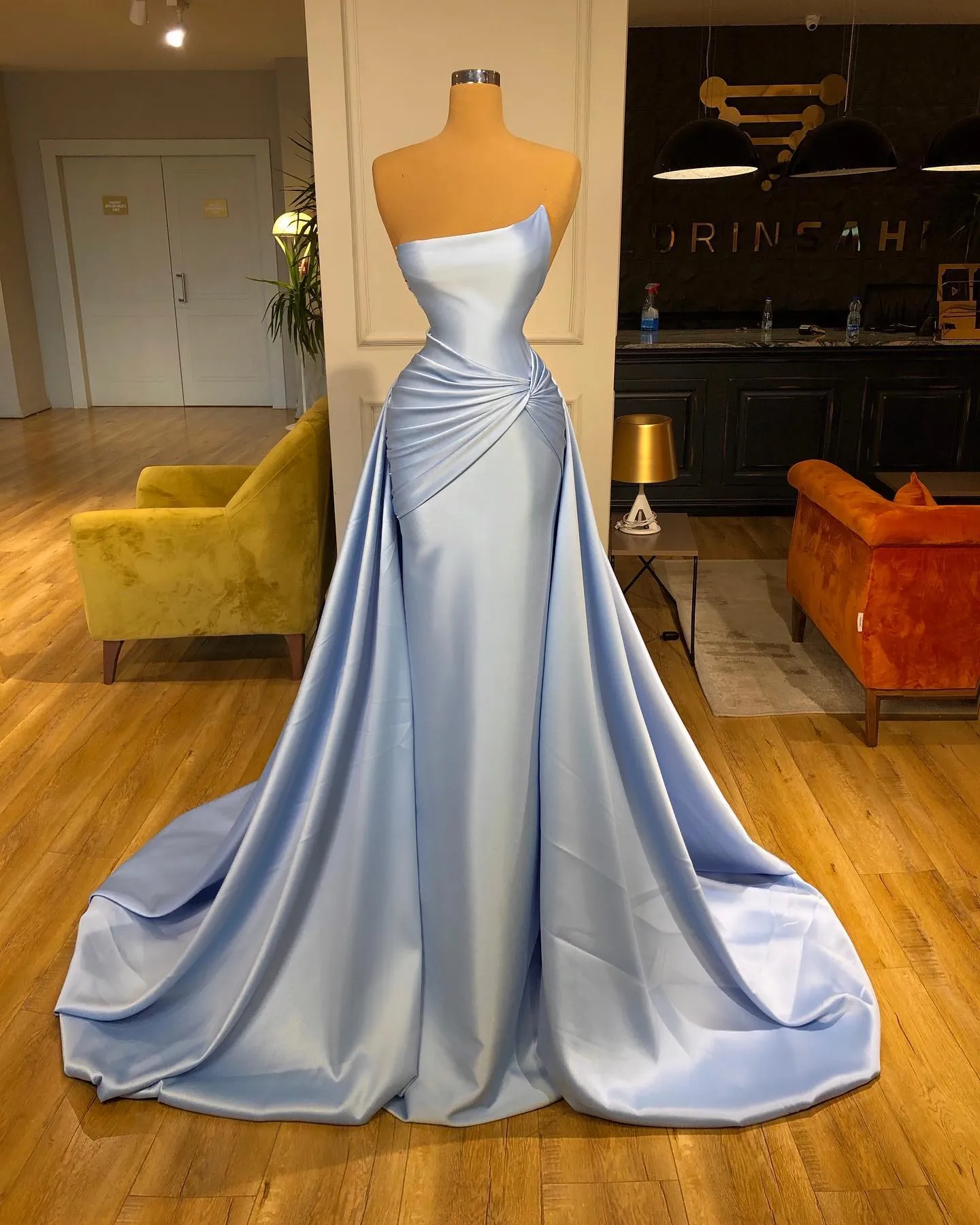 Light Blue Strapless Evening Dress With Overskirt:... From Bestoffers,  $270.13