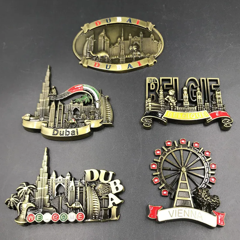 Fridge Magnets Dubai UAE Belgium Vienna refrigerator paste metal magnetic 3d landscape fridge magnets collection gifts home decoration 230721