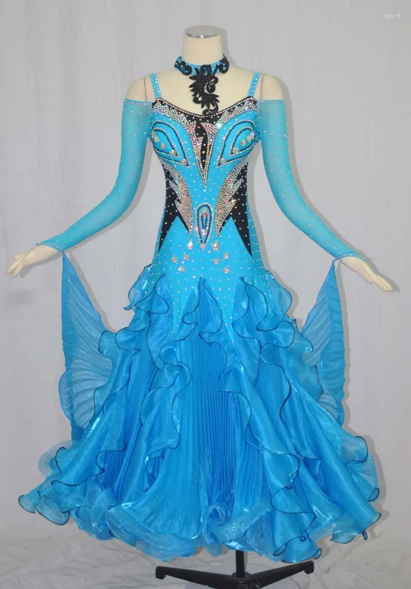 무대 착용 볼룸 경쟁 댄스 드레스 레이디의 섹시한 왈츠 댄스 드레스 여자 고품질 긴 슬리브 표준 스커트