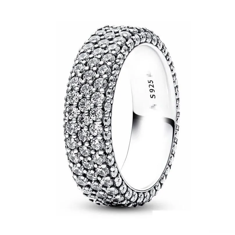 Üç Taş Halkası 925 Sterling Sier Pandoras Ring FL Matkap Gül Altın, Kadın Takı Moda Aksesuarları Teslimat Dr Dhklt için uygundur