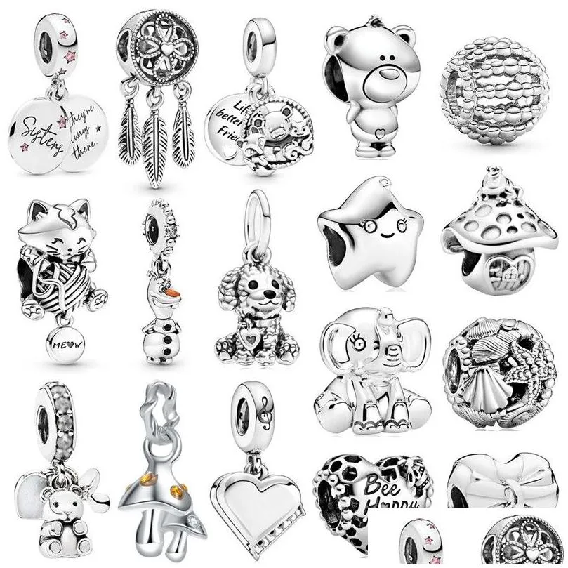 Charms 925 Sterling Silber Niedlicher Stern Katze Elefant Pilz Anhänger für Original Pandora Charm Armband Damen Schmuck Drop Lieferung Fi Dhic1