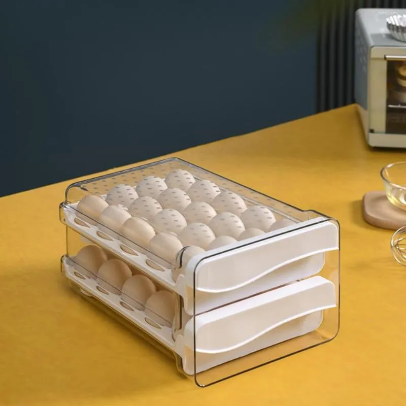 Bouteilles de stockage boîte à oeufs Pet Transparent double couche ménage cuisine réfrigérateur frais-garder en plastique tiroir Type par exemple
