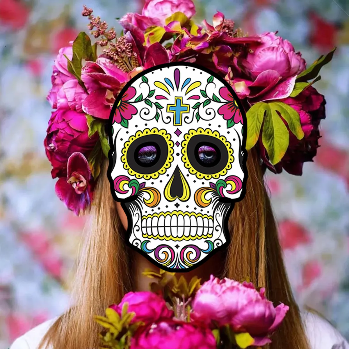 Masques de fête 6pcs Jour des Morts Masque de Crâne de Sucre Halloween Mascarade pour Cosplay Costume Mexicain Fournitures 230721