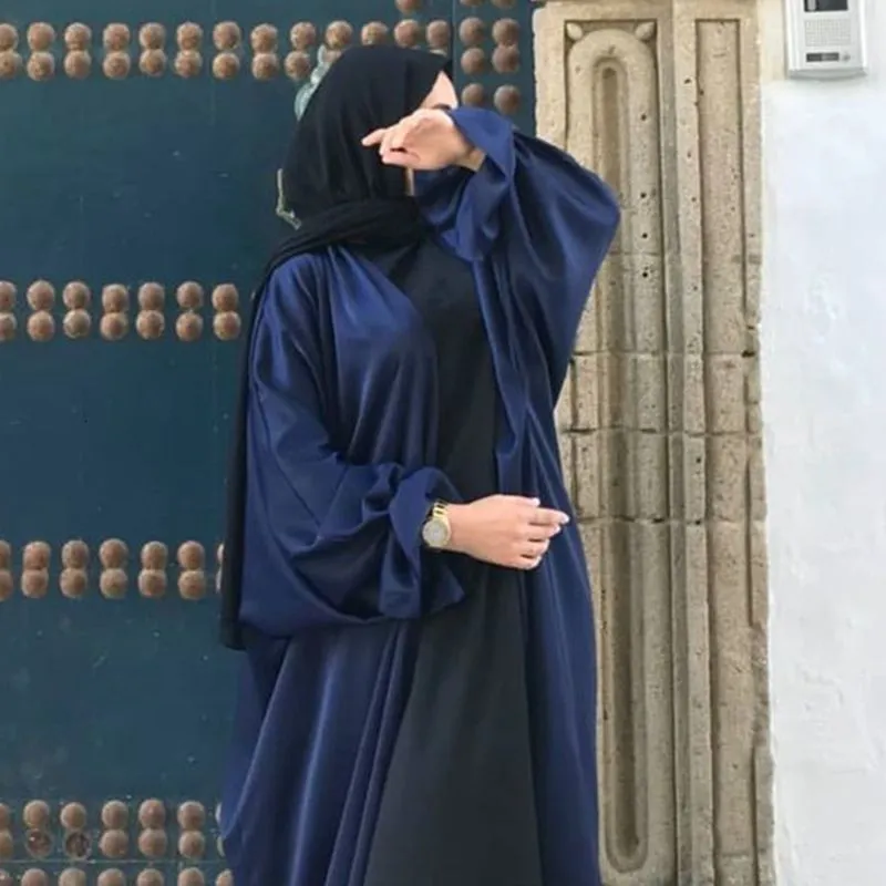 Ethnische Kleidung Ramadan Open Abaya Kimono Femme Muslim Satin Hijab Kleid Abayas für Frauen Dubai Kaftan Robe Islam Elegante bescheidene Kleidung 230721