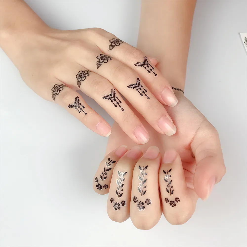 1PÇ Tatuagem de Henna Adesivo Temporário À Prova D' Água Adesivo Dedo de Henne Cauda de Renda Preta Personalidade de Menina Faça Você Mesmo Adesivo Descartável