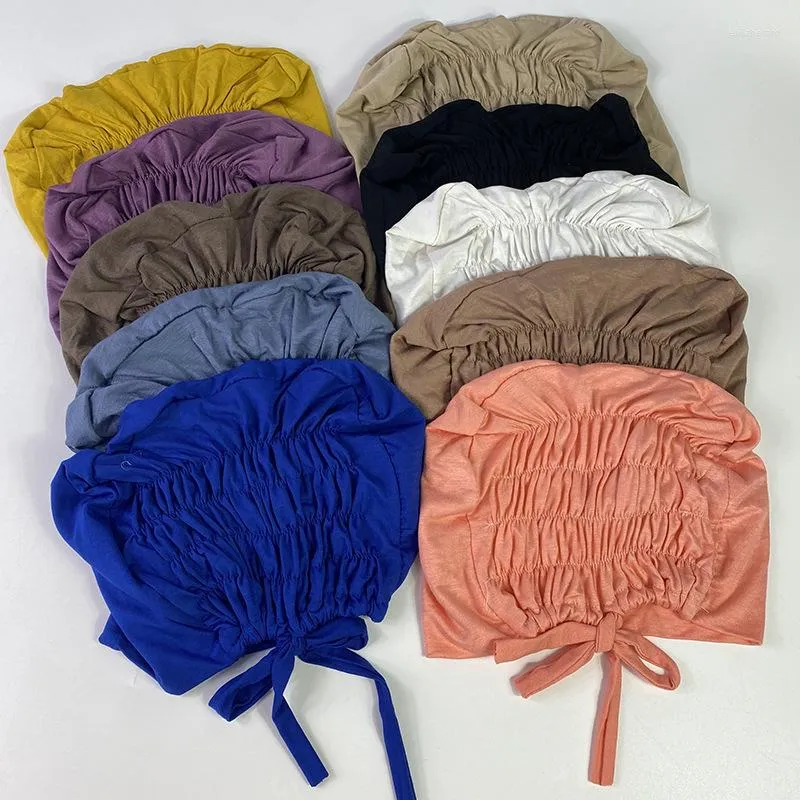 Cachecóis Simples Rugas Modal Jersey Hijab Chapéu Sólido Slip Rope Turbante Arc Cap Capa Queda de Cabelo Cachecol Envoltório Pré-Amarrado Strech Headwear 2023