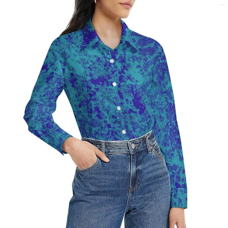 Blusas Femininas Splash Blusa Líquida Manga Comprida Azul Tie Dye Bonitas Mulheres Casuais Camisas Grandes Roupas Gráficas Ideia de Presente