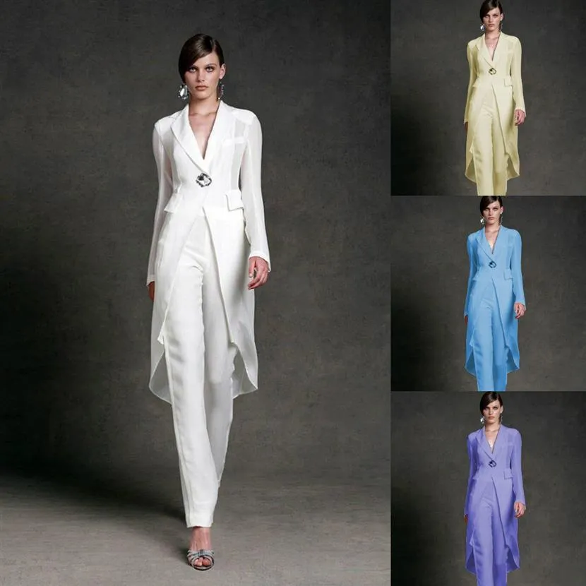 Jumpsuits 2019 Mother of the Bride Dresses V Neck Pant Suits Wedding Guest Gowns With Jackets Long Sleeve Chiffon Mothers Groom Dr1876