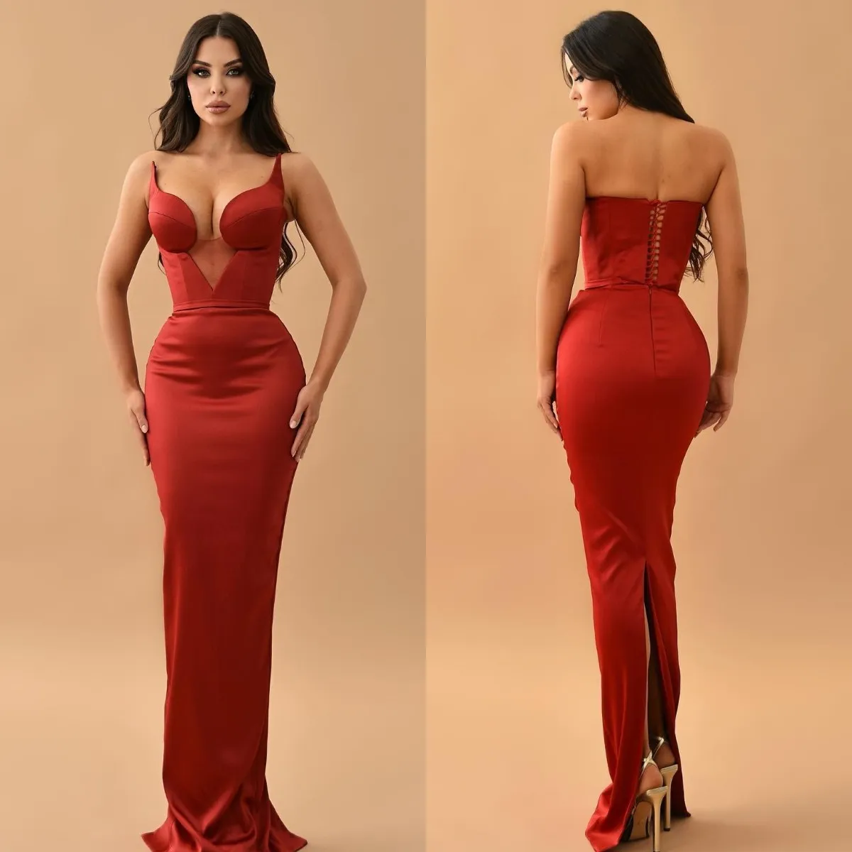 Elegant Red Prom Dresses Sweetheart Sheath aftonklänning veckar tillbaka Slite formell lång speciell tillfälle festklänning