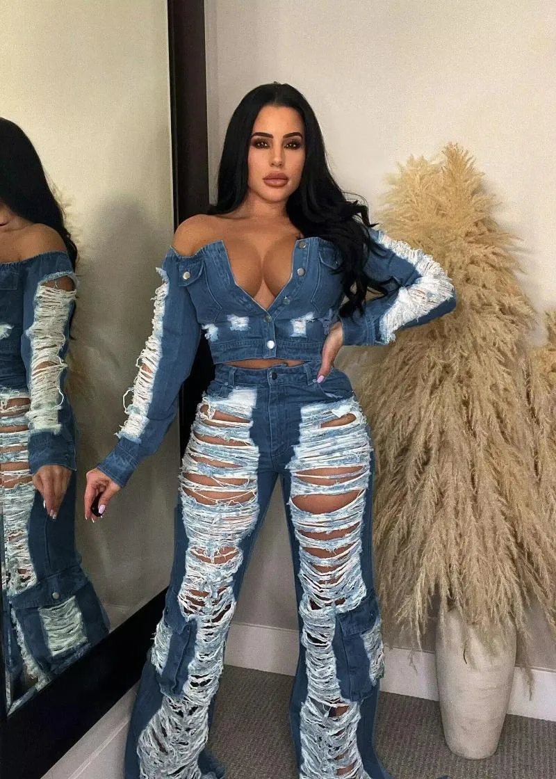 Jeans femme Echoine Design mode déchiré évider taille haute femmes décontracté poche Cargo Denim pantalon Streetwear Y2K pantalon