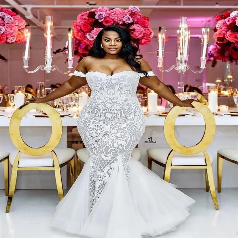 2022 Vestido De Noiva Modesto Plus Size Sereia Ombro Decotado