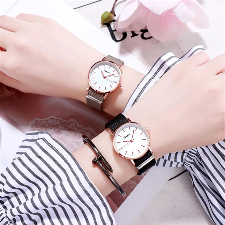 Comfortable Nylon Belt Quartz Watch Female Students Simple Fresh Girl Watches Whole Classic Womens Wristwatches250R